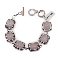 Bratara Cuart roz cu montura din metal, model funie patrat