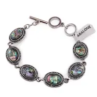 Bratara Scoica Abalone cu montura din metal, model oval filigran