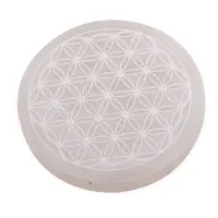 Selenit rotund gravat cu Floarea Vietii - 10cm