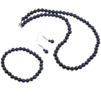 Set cercei, colier si bratara Ochi de tigru albastru sfere, 6mm