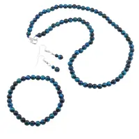 Set cercei, colier si bratara Ochi de tigru bleu sfere, 6mm