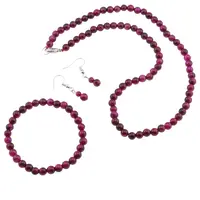 Set cercei, colier si bratara Ochi de tigru roz sfere, 6mm