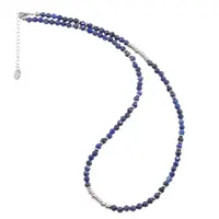 Colier Lapis Lazuli sfere fatetate cu elemente argintii, 3mm