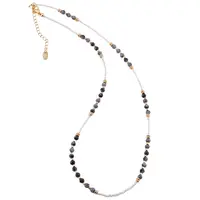 Colier Obsidian fulg de nea sfere fatetate 3mm si Hematit auriu 2mm