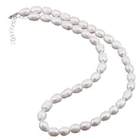 Colier perle de cultura albe lunguiete, 9-10mm