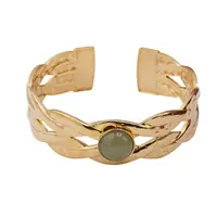 Bratara lata din metal auriu impletit cu cristal natural Aventurin