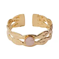 Bratara lata din metal auriu impletit cu cristal natural Cuart roz