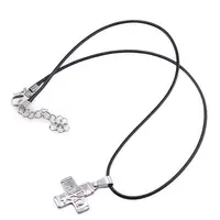 Colier cu pandantiv cruce argintie cu simbolul Alpha si Omega, 32mm