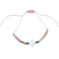 Bratara reglabila cu nod culisant si cruce din sidef, snur roz