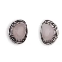 Cercei cu clipsuri Cuart roz in montura argintie - model lacrima, 25mm