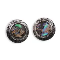 Cercei cu clipsuri Scoica Abalone in montura argintie - model rotund, 25mm