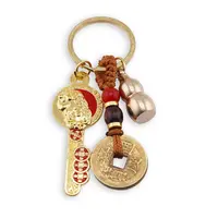 Breloc Feng Shui cheia succesului cu Pi Yao, Wu lou si monede chinezesti, premium