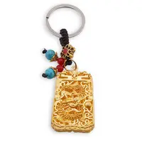 Breloc Feng Shui auriu cu nod mistic si Dragonul Imperial pentru noroc si putere