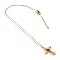 Colier din inox auriu si pandantiv Cruce cu zirconiu, 24mm