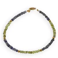 Bratara Peridot si Iolith discuri fatetate 3mm cu bumbi aurii