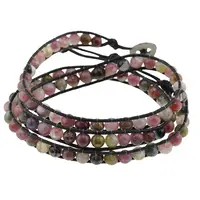 Bratara wrap tripla Turmalina multicolora sfere, 5mm