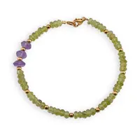 Bratara Peridot discuri fatetate 4mm si Ametist discuri fatetate 6mm cu bumbi aurii