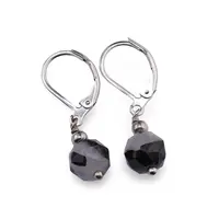 Cercei cu agatatoare Cuart turmalinat sfere fatetate 8mm