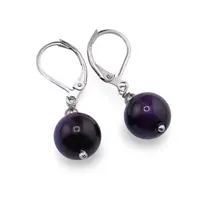 Cercei cu agatatoare Ochi de tigru mov sfere 10mm