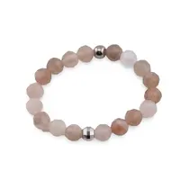Inel pe elastic cu Piatra Lunii piersica si argint 925, sfere fatetate 3-4mm