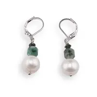Cercei cu agatatoare Perle de cultura sfere 10mm si Smarald 4-6mm