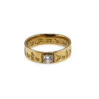 Inel Feng Shui auriu din inox cu mantra Om Mani Padme Hum pentru protectie spirituala, masura 57