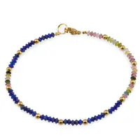 Bratara Lapis lazuli si Turmalina multicolora discuri fatetate si bumbi aurii, 3mm