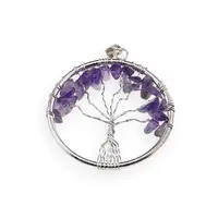 Pandantiv Pomul vietii argintiu cu pietre chips Ametist, 35mm