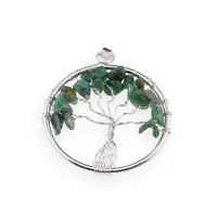 Pandantiv Pomul vietii argintiu cu pietre chips Aventurin, 35mm