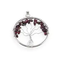 Pandantiv Pomul vietii argintiu cu pietre chips Granat, 35mm