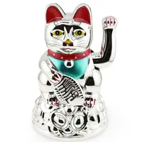 Pisica norocoasa Maneki Neko argintie pentru prosperitate si noroc, 16cm