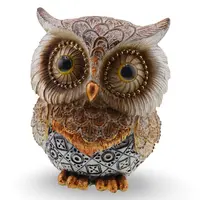Statueta bufnita aurie cu model tribal albastru - 10cm