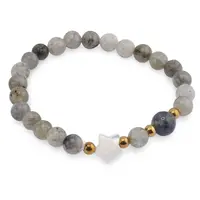 Bratara Labradorit sfere 6mm, Larvikit 8mm si steluta din Sidef 10mm cu bumbi aurii