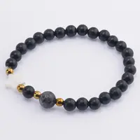 Bratara Shungit sfere 6mm, Larvikit 8mm si steluta din Sidef 10mm cu bumbi aurii