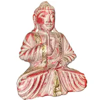 Statueta buddha din lemn meditand, rosu