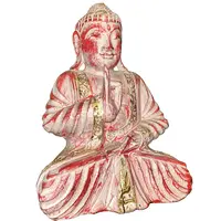 Statueta buddha din lemn meditand, rosu