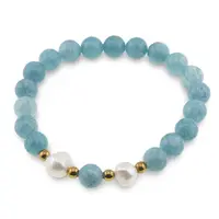 Bratara pe elastic Perle de cultura, bumbi aurii si Angelit sfere 8mm