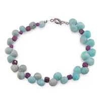 Bratara Amaonit Rusia briolete fatetate 6-7mm si Rubin cuburi fatetate 3-4mm