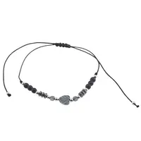 Bratara reglabila pe snur cu Onix negru mat sfere si Hematit frunza si discuri