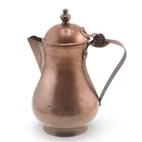 Cafetiera vintage din cupru cu capac rotund și maner metalic, 14cm