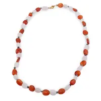 Colier Carneol si Cuart roz neuniform 6-12mm si Smarald sfere 3mm