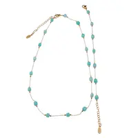 Set bratara si colier Amazonit cuburi fatetate si lant auriu, 4mm