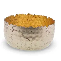 Bol decorativ vintage din metal argintiu, interior auriu, model zimtat mare, 12cm