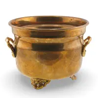 Vas vintage din alama pe picioare decorative si manere laterale, 14cm