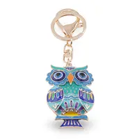 Breloc auriu bufnita emailata turcoaz si ochi protectori, 12cm