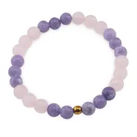 Bratara pe elastic Angelit mov, bumb auriu si Cuart roz sfere 6mm