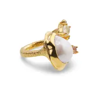 Inel din argint 925 placat cu aur 14k cu Perla de cultura si cristale incrustate, model ramura deschisa - marimea 59