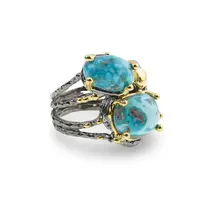 Inel din argint 925 placat cu aur 14k si rodiu negru lucrat manual cu Turcoaz, model ramificat - marimea 58