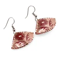 Cercei din cupru evantai, model floare rosie