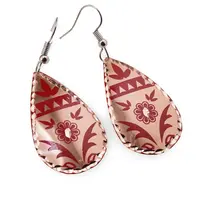 Cercei din cupru lacrima, model floral tribal rosu